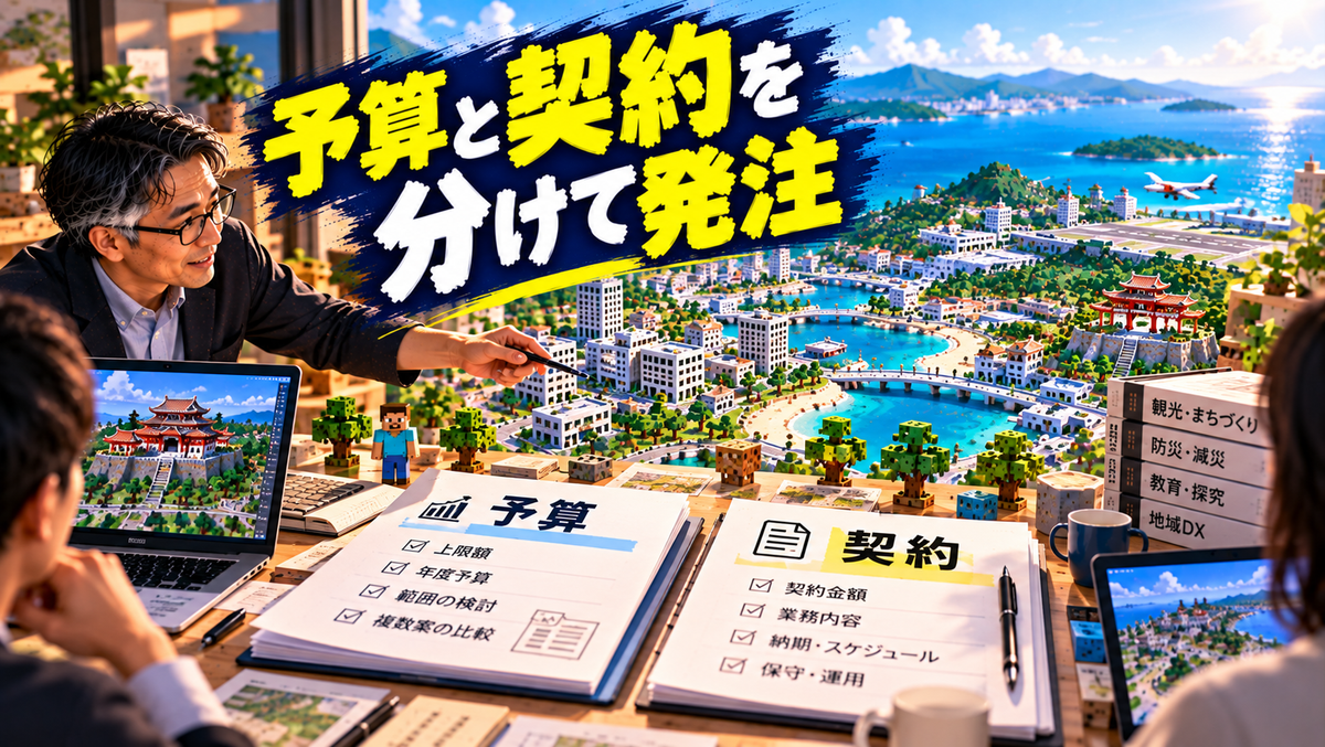 自治体のマインクラフトのワールド制作は、予算と契約を分けて発注